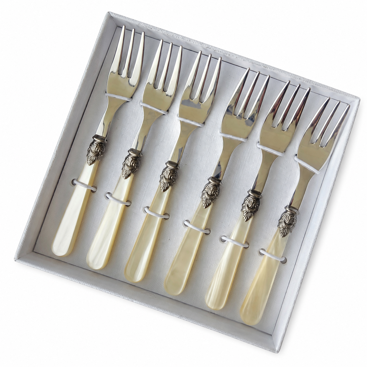 Taartvorkjes cadeauset, 6-delig, Ivoor (parelmoer), EME Napoleon