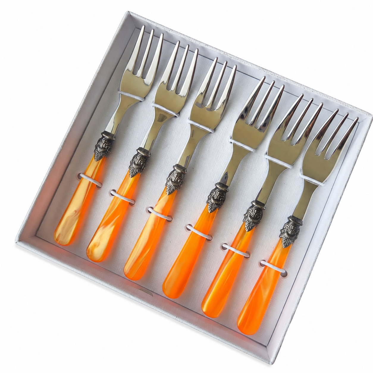 Taartvorkjes cadeauset, 6-delig, oranje (parelmoer), EME Napoleon