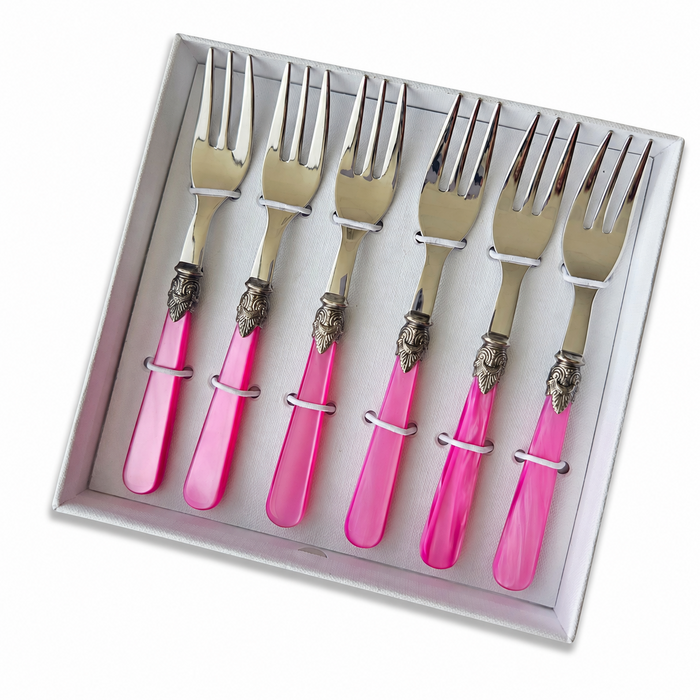 Taartvorkjes cadeauset, 6-delig, fuchsia (parelmoer), EME Napoleon