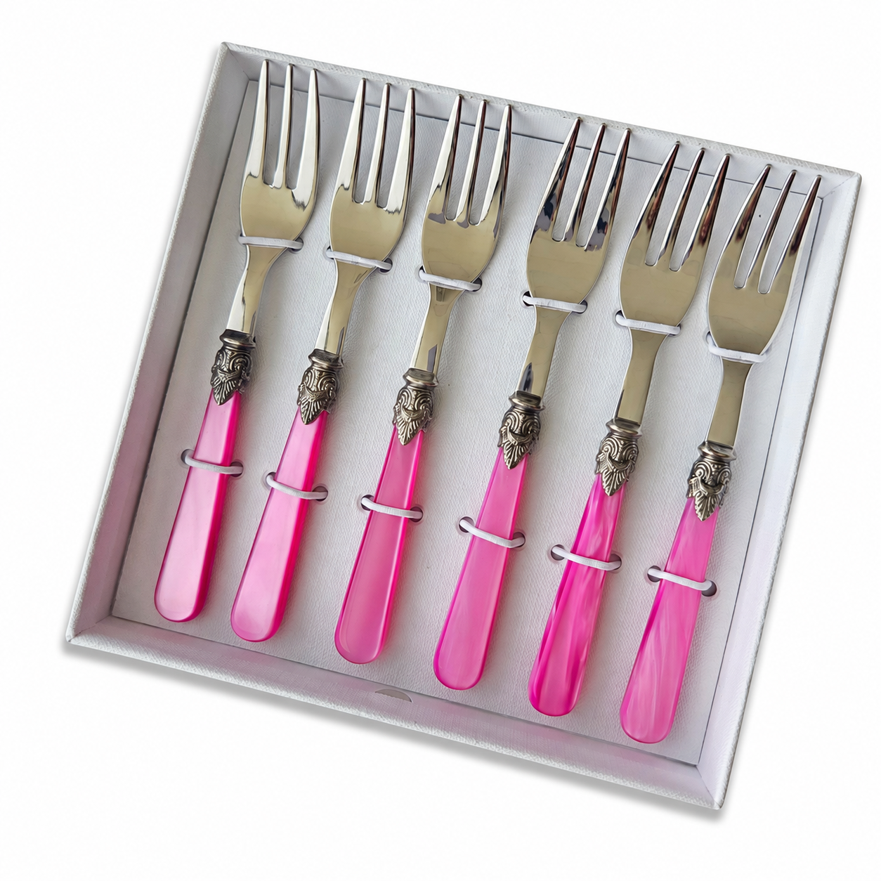 Set de regalo de tenedores de postre, 6 piezas, fucsia (nácar), EME Napoleon