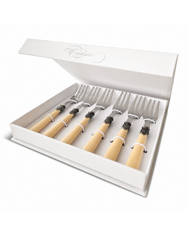 Set de regalo de tenedores de postre, 6 piezas, marfil (mate), EME Napoleon