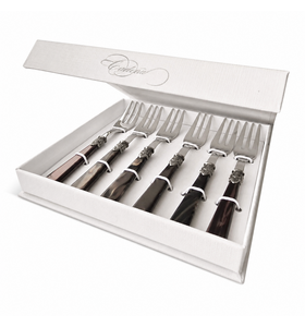 Coffret fourchettes à gâteau, marron (nacré)