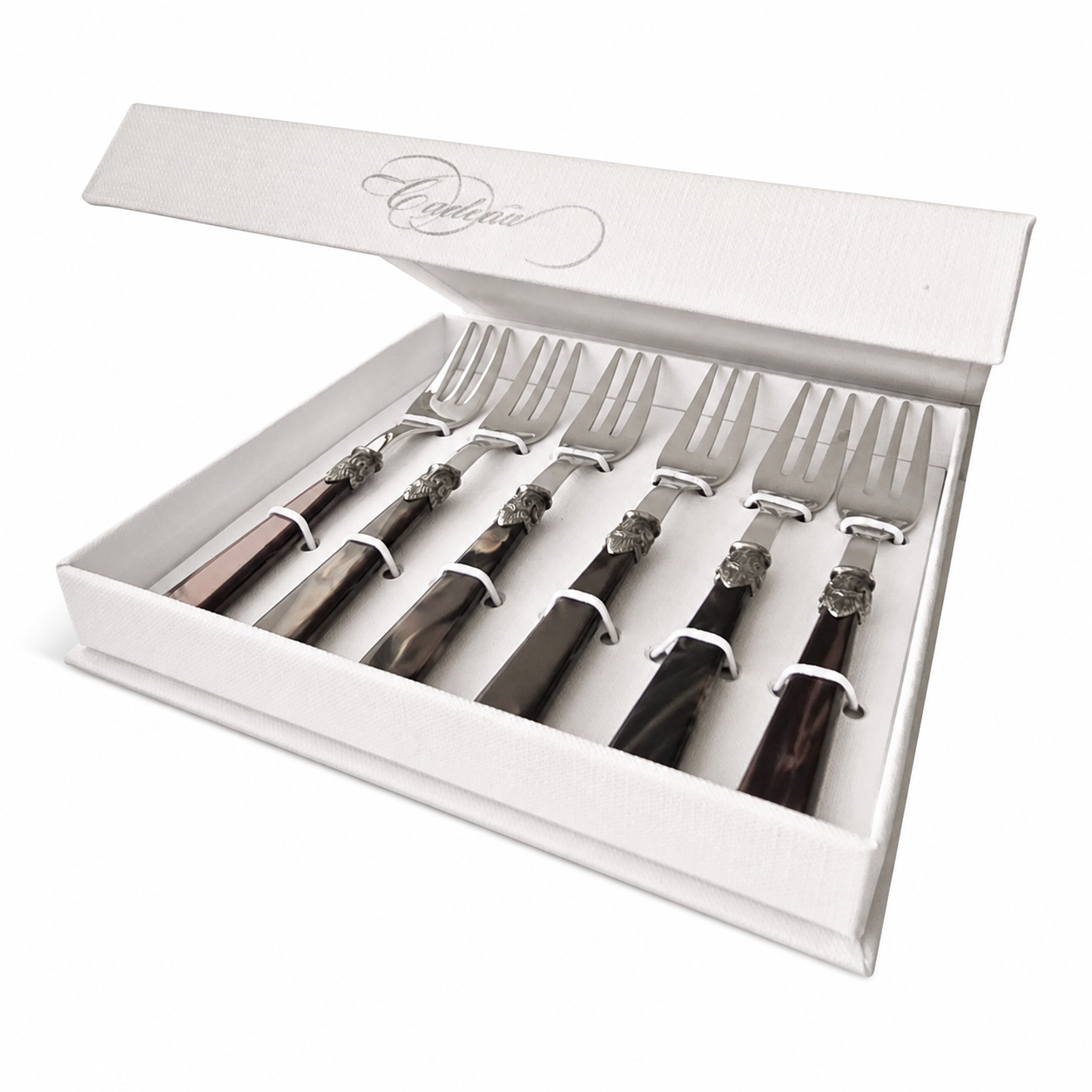 Taartvorkjes cadeauset, 6-delig, bruin (parelmoer), EME Napoleon