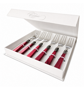 Coffret fourchettes à gâteau, rouge (nacré)