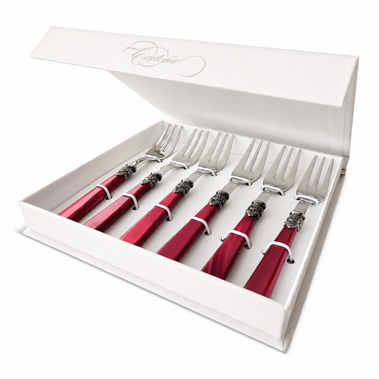 Taartvorkjes cadeauset, 6-delig, rood (parelmoer), EME Napoleon