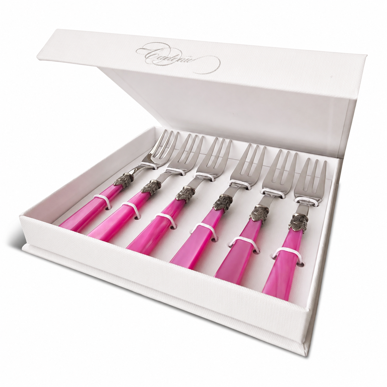 Taartvorkjes cadeauset, 6-delig, fuchsia (parelmoer), EME Napoleon