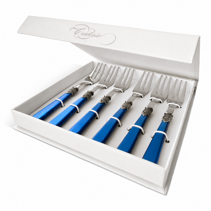Taartvorkjes cadeauset, 6-delig, blauw (parelmoer), EME Napoleon