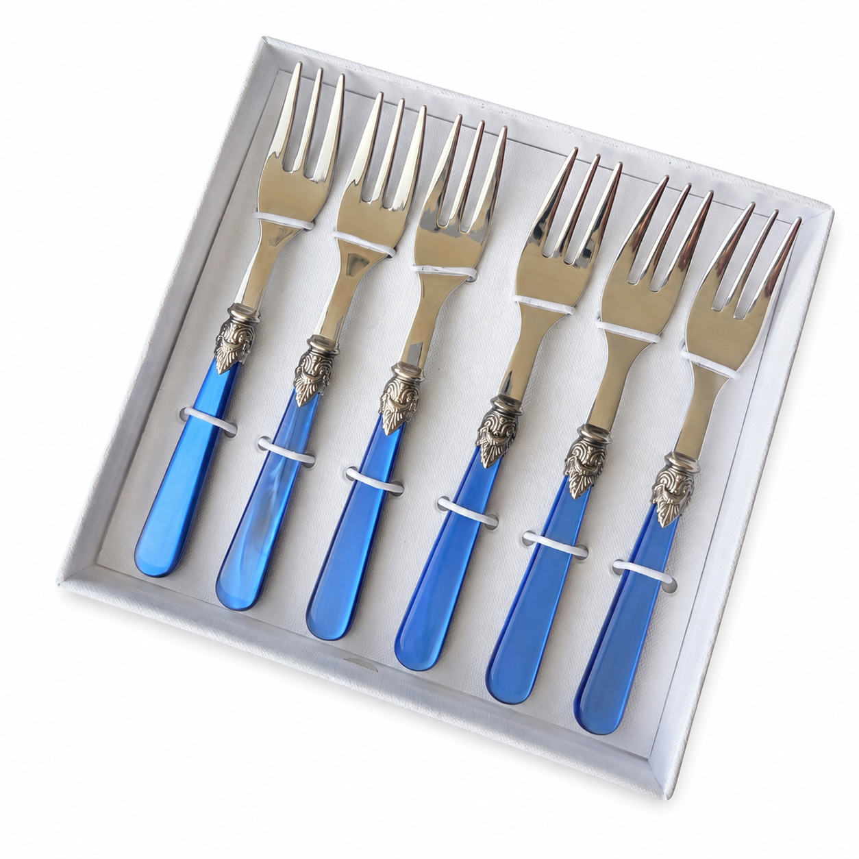 Taartvorkjes cadeauset, 6-delig, blauw (parelmoer), EME Napoleon