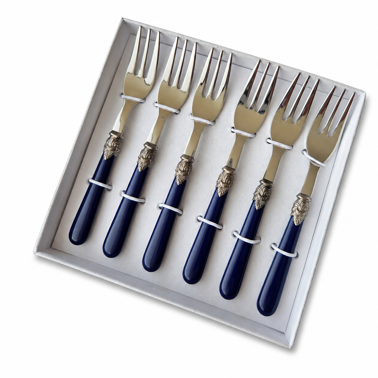 Taartvorkjes cadeauset, 6-delig, blauw (mat), EME Napoleon