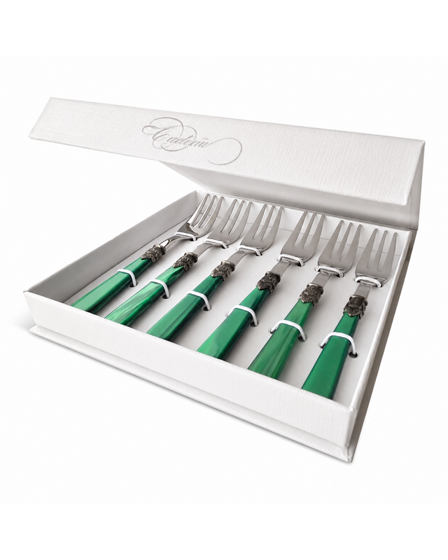 Set de regalo de tenedores de postre, 6 piezas, verde (nácar), EME Napoleon