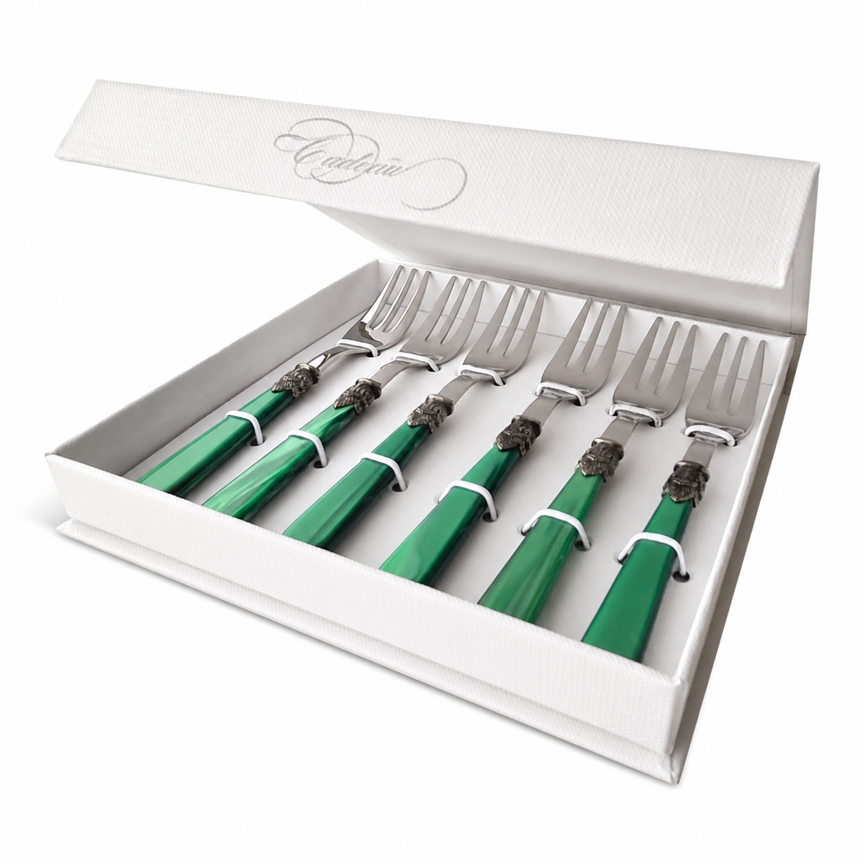 Set de regalo de tenedores de postre, 6 piezas, verde (nácar), EME Napoleon