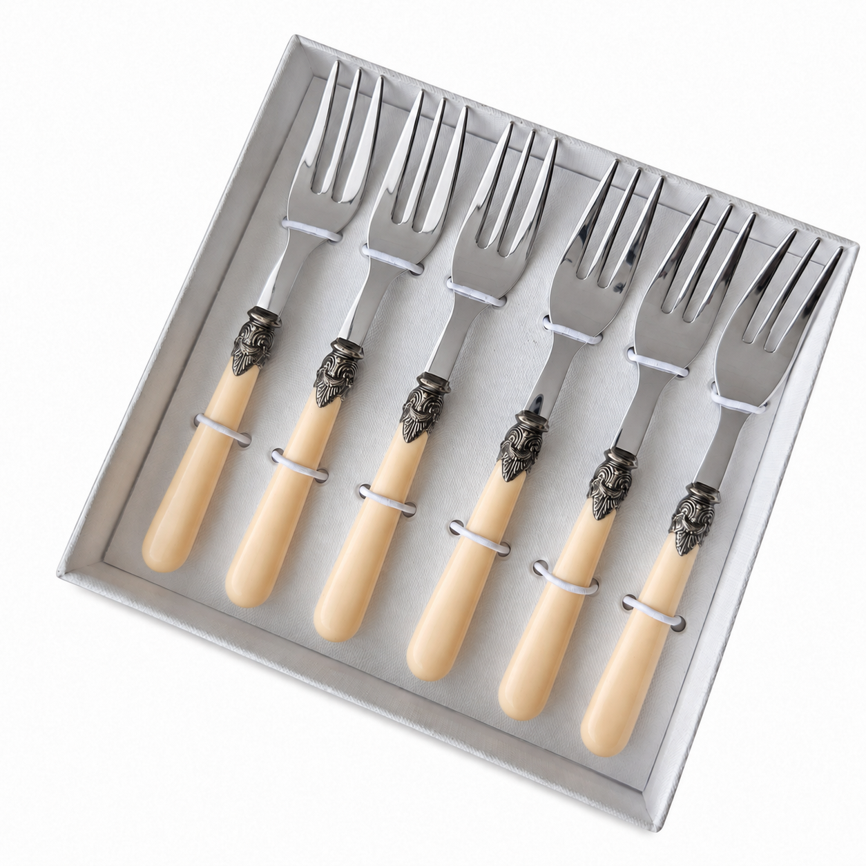 Coffret cadeau de fourchettes à gâteau, 6 pièces, ivoire (mat), EME Napoleon