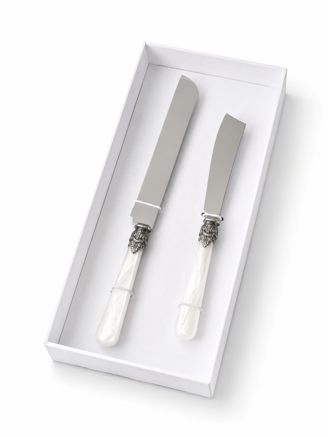 Coffret Cadeau Couteau à Gâteau & Couteau à Cake, Blanc (Éclat Nacré), EME Napoleon