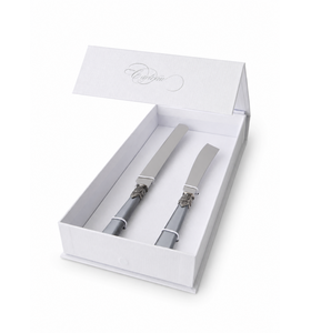Geschenkset mit Tortenmesser und Kuchenmesser, Grau (Perlmutt)
