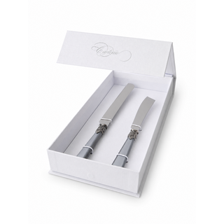 Coffret Cadeau Couteau à Gâteau & Couteau à Cake, Gris (Éclat Nacré)