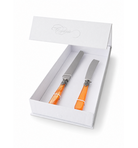 Coffret Cadeau Couteau à Gâteau & Couteau à Cake, Orange (Nacré)