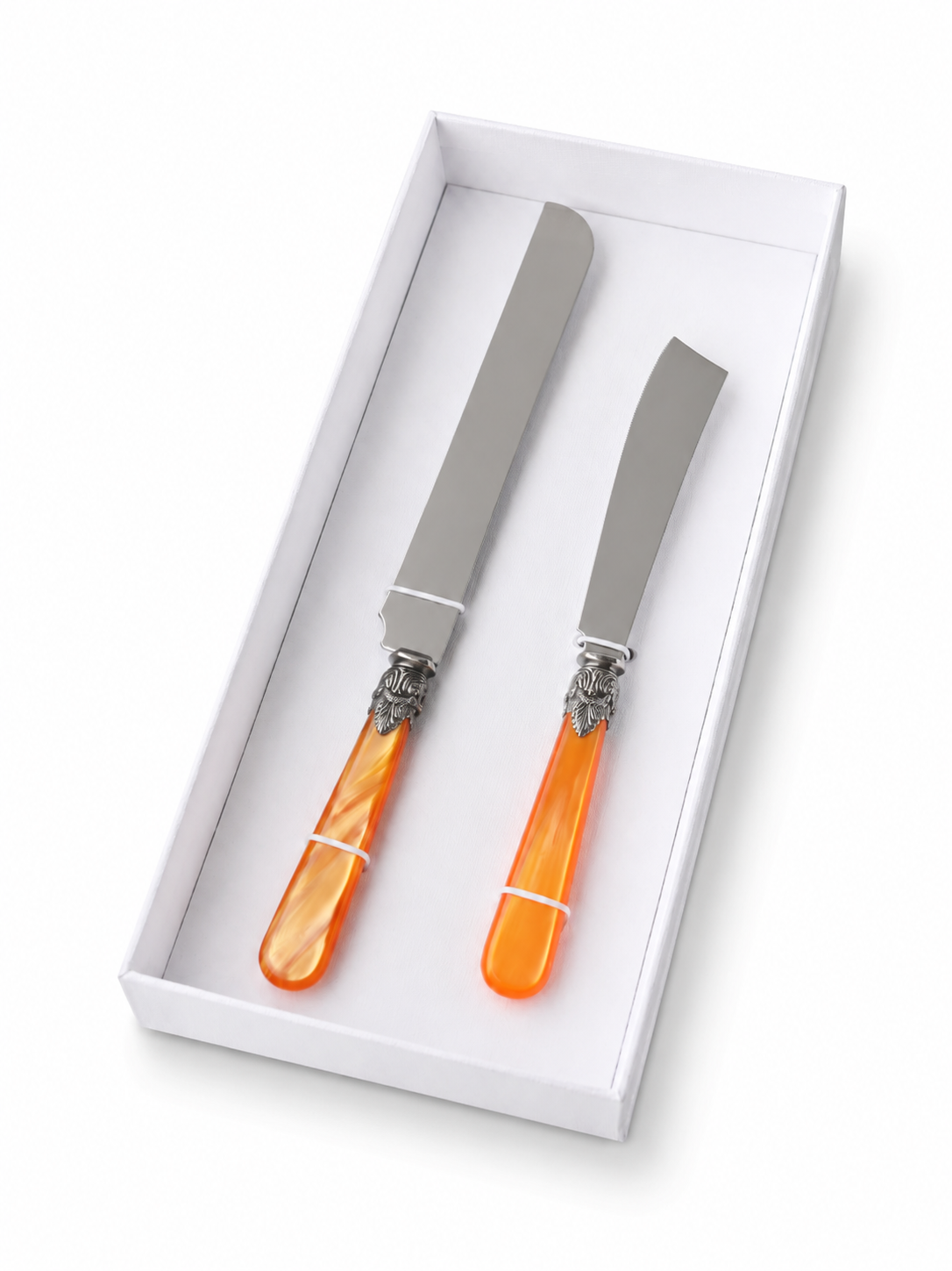Coffret Cadeau Couteau à Gâteau & Couteau à Cake, Orange (Nacré), EME Napoleon