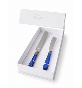 Coffret Cadeau Couteau à Gâteau & Couteau à Cake, Bleu (Nacré)