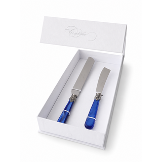 Coffret Cadeau Couteau à Gâteau & Couteau à Cake, Bleu (Nacré)
