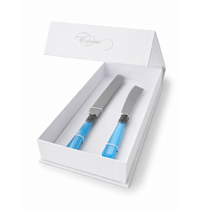 Geschenkset mit Tortenmesser und Kuchenmesser, Hellblau (Perlmutt)