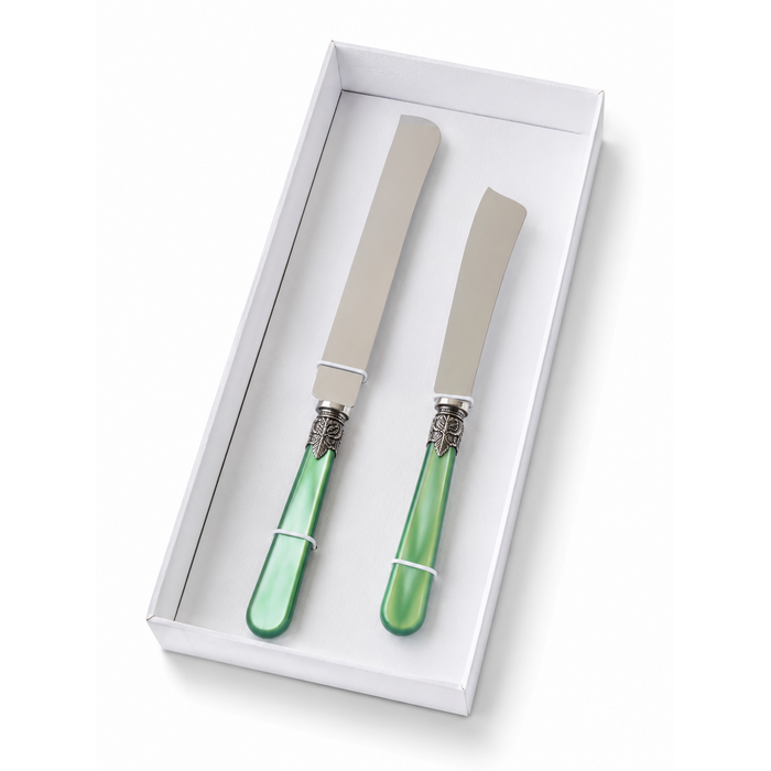 Coffret Cadeau Couteau à Gâteau & Couteau à Cake, Vert (Nacré), EME Napoleon