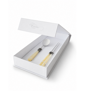 Geschenkset mit Essstäbchen und Suppenlöffel, Elfenbein (Perlmutt)