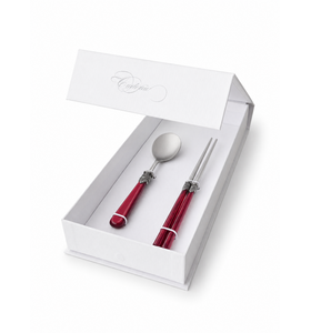Geschenkset mit Essstäbchen und Suppenlöffel, Rot (Perlmutt)