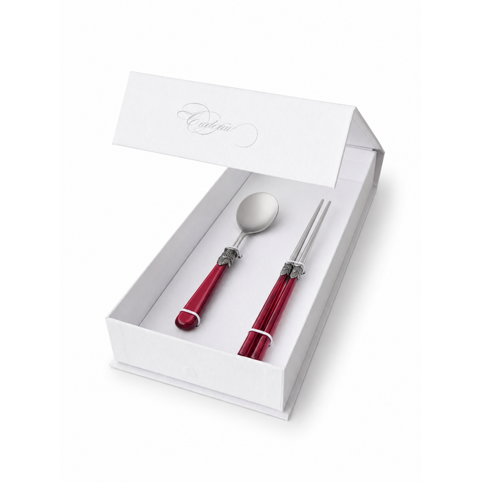 Essstäbchen & Suppenlöffel Geschenkset, Rot (Perlmutt), EME Napoleon