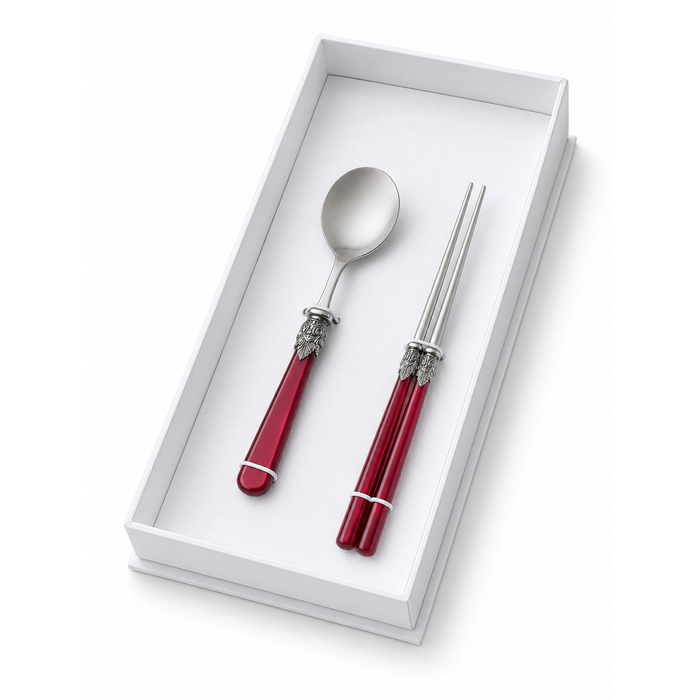 Essstäbchen & Suppenlöffel Geschenkset, Rot (Perlmutt), EME Napoleon
