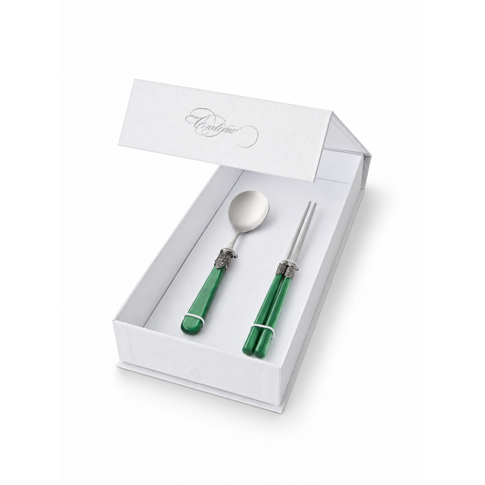 Chopsticks & Soup Spoon Gift Set, Green (Mother-of-Pearl), EME Napoleon