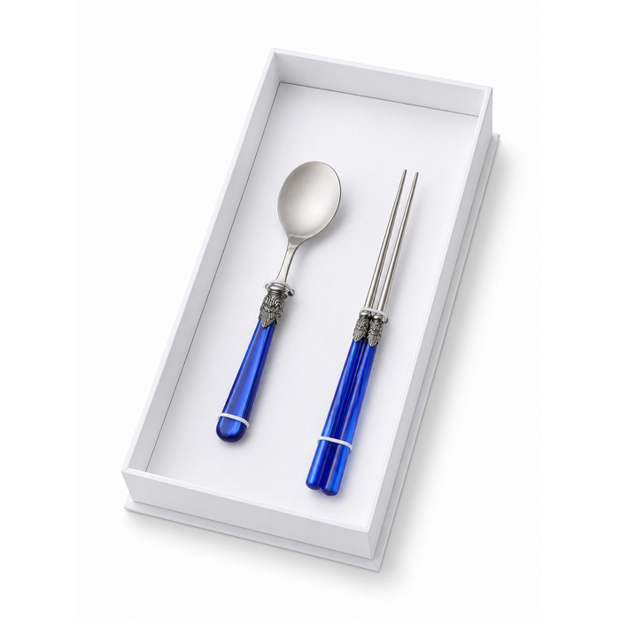 Eetstokjes & Soep-eetlepel Cadeauset, Blauw (Parelmoer), EME Napoleon