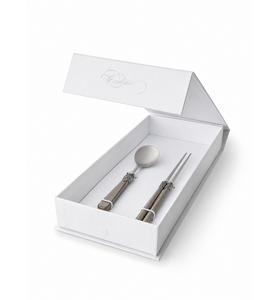 Geschenkset mit Essstäbchen und Suppenlöffel, Grau (Perlmutt)