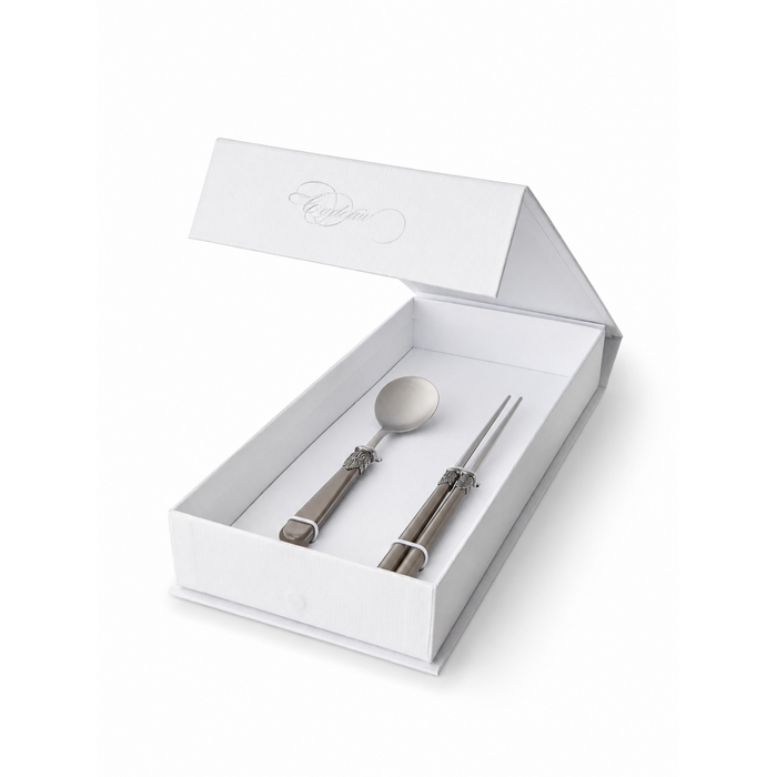 Chopsticks & Soup Spoon Gift Set, Grey (Mother-of-Pearl), EME Napoleon