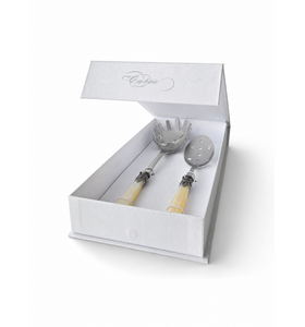 2-teiliges Pasta-Besteck-Geschenkset mit Spaghettilöffel und Schaumlöffel, Elfenbein (Perlmutt)