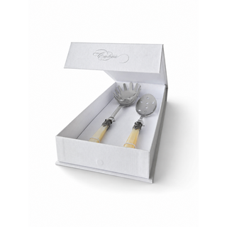 Pasta Bestek Cadeauset, spaghettilepel en sleuflepel , ivoor (parelmoer)