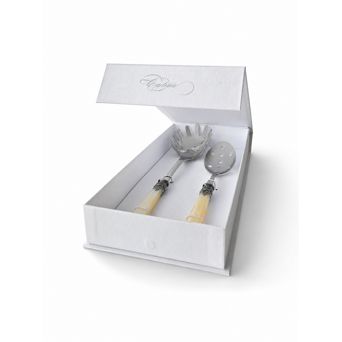 Pasta Bestek Cadeauset (2-delig), spaghettilepel en sleuflepel, ivoor (parelmoer) | EME Napoleon