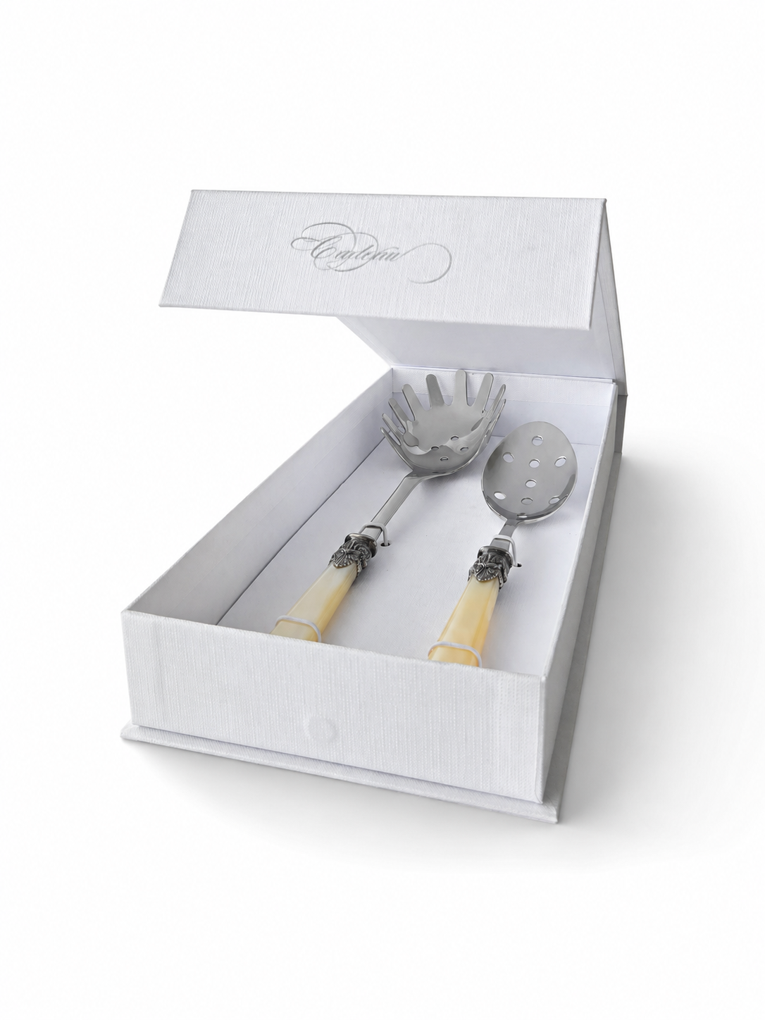 Pasta Cutlery Gift Set (2-Piece), Ivory (mother-of-pearl), Spaghetti Server and Slotted Spoon | EME Napoleon