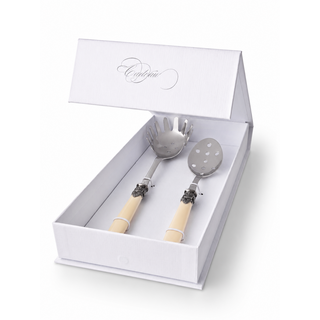 Pasta Besteck Geschenkset, Spaghettilöffel und Schaumlöffel, Elfenbein (matt)