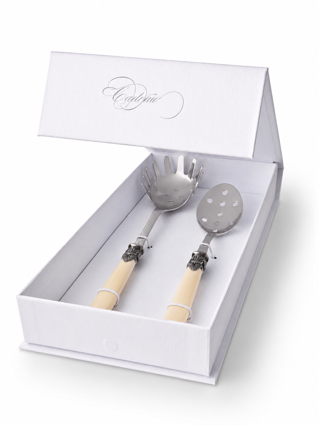 Pasta Besteck Geschenkset (2-teilig), Elfenbein (matt), Spaghettilöffel und Schaumlöffel | EME Napoleon