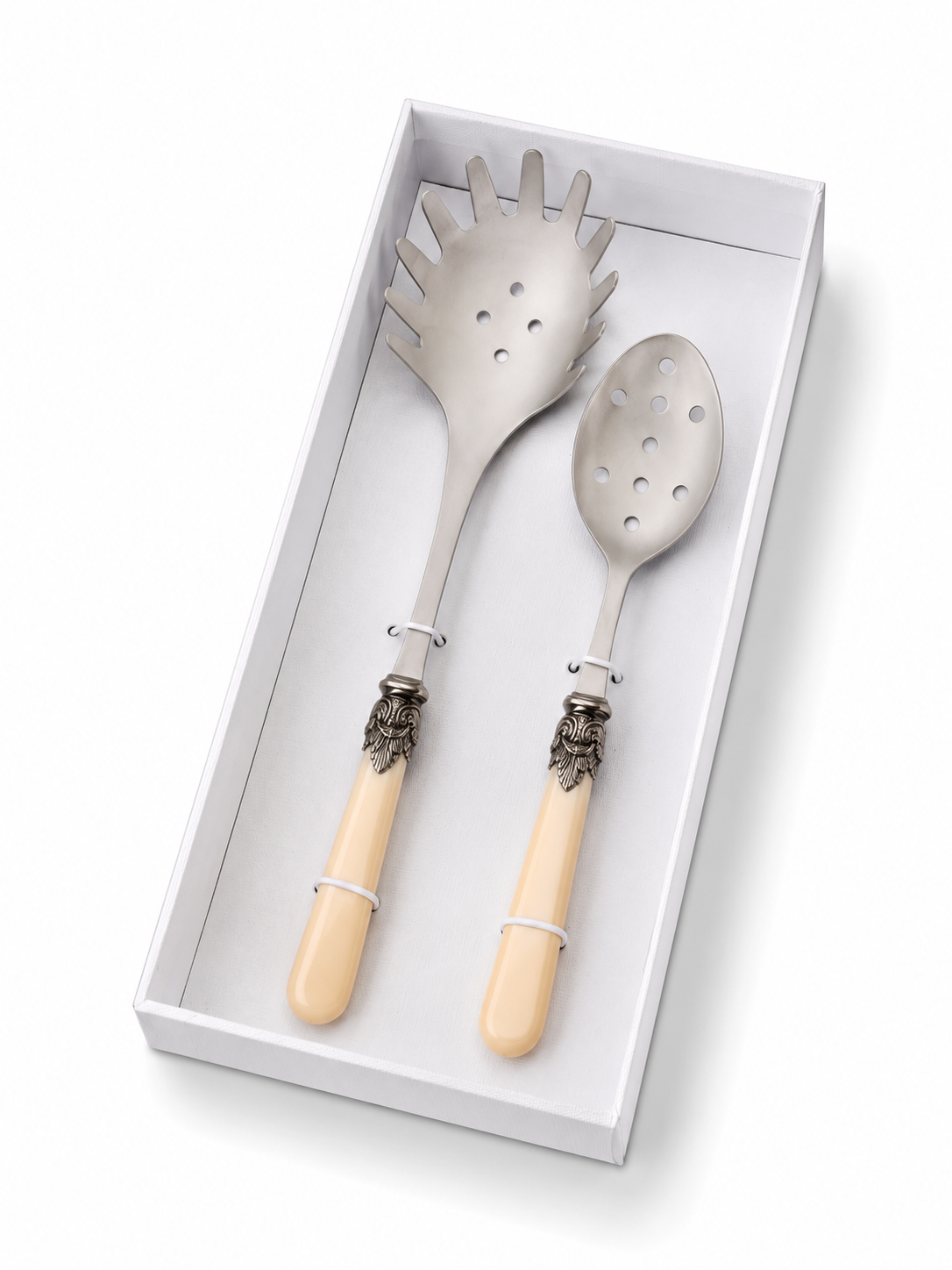Pasta Bestek Cadeauset (2-delig), spaghettilepel en sleuflepel, ivoor (mat) | EME Napoleon
