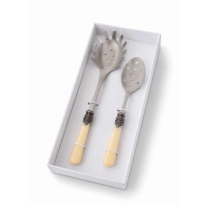 Set de Cubiertos para Pasta (2 piezas), Marfil (Nácar), Cuchara para Espaguetis y Cuchara Ranurada | EME Napoleon