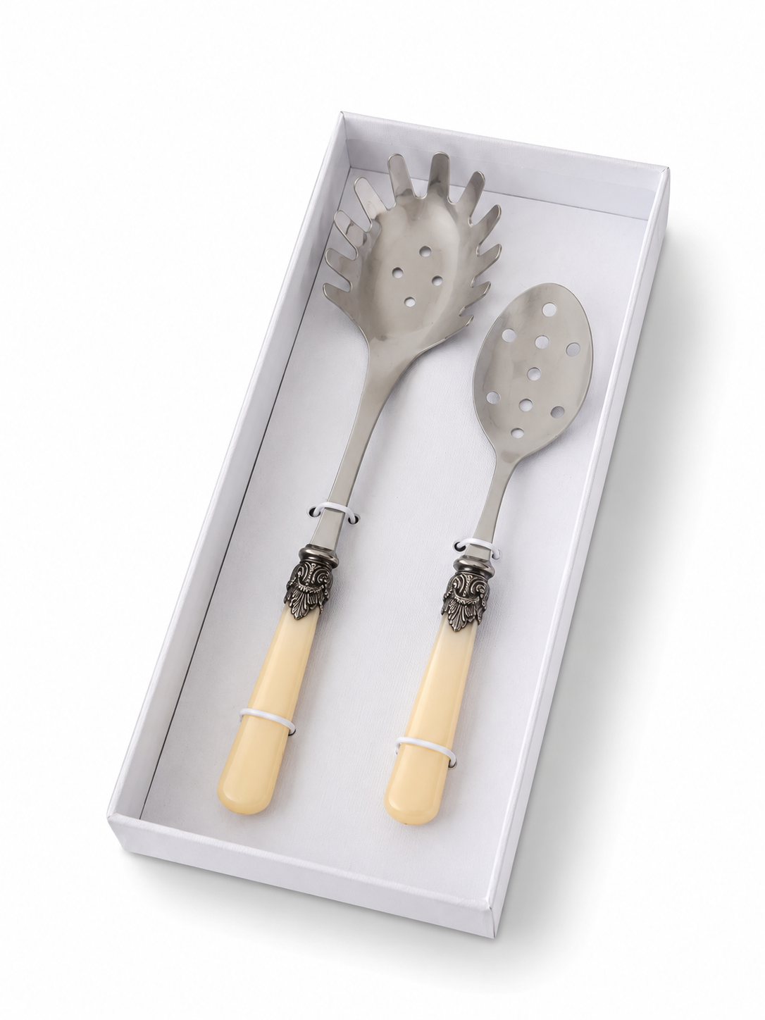 Coffret Couverts à Pâtes (2 pièces), Ivoire (Nacré), Cuillère à Spaghetti et Cuillère Perforée | EME Napoleon
