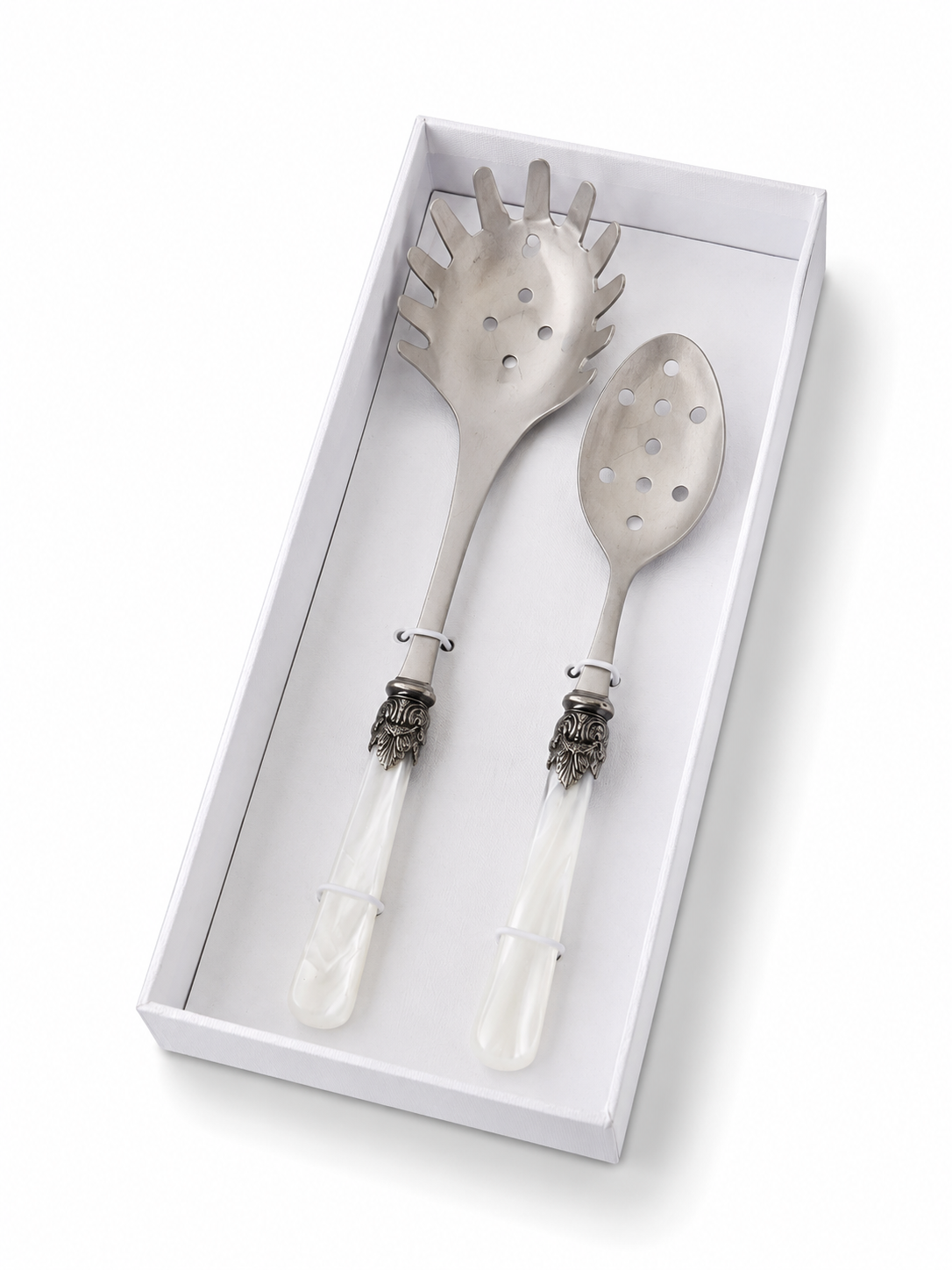 Pasta Bestek Cadeauset (2-delig), spaghettilepel en sleuflepel, Wit (parelmoer) | EME Napoleon