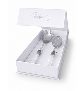 Coffret Couverts à Pâtes, Cuillère à Spaghetti et Cuillère Perforée, Blanc (nacré)