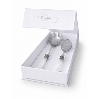 Pasta Besteck Geschenkset, Spaghettilöffel und Schaumlöffel, Weiß (Perlmutt)