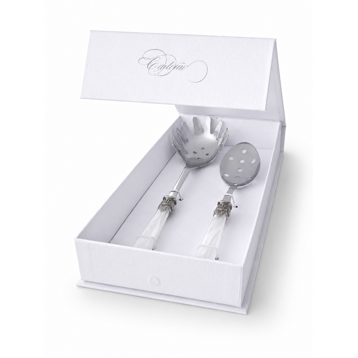 Set de Cubiertos para Pasta (2 piezas), Blanco (Nácar), Cuchara para Espaguetis y Cuchara Ranurada | EME Napoleon