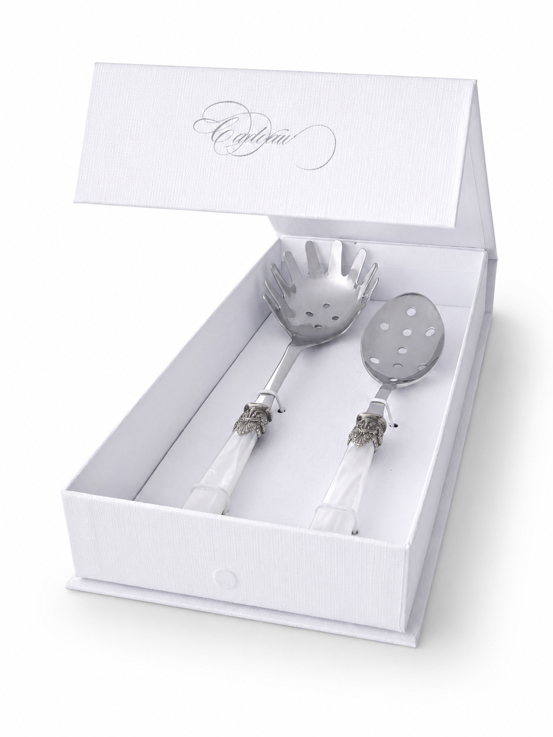 Pasta Bestek Cadeauset (2-delig), spaghettilepel en sleuflepel, Wit (parelmoer) | EME Napoleon