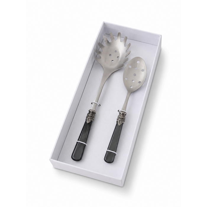 Pasta Besteck Geschenkset (2-teilig), Schwarz (Perlmutt), Spaghettilöffel und Schaumlöffel | EME Napoleon