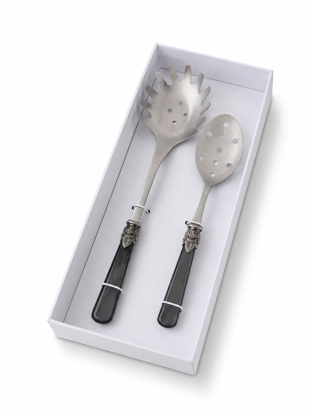 Pasta Cutlery Gift Set (2-Piece), Black (mother-of-pearl), Spaghetti Server and Slotted Spoon | EME Napoleon
