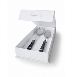 Set de Cubiertos para Pasta, Cuchara para Espaguetis y Cuchara Ranurada, Negro (Nácar)